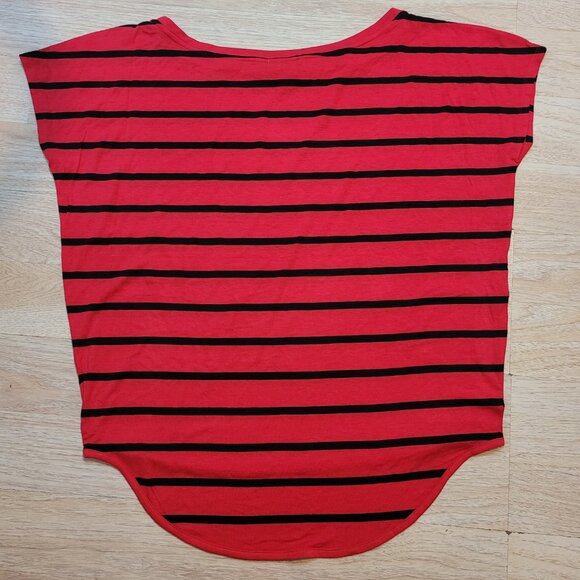 Express One Eleven Shirt Top Womens Medium Short Sleeve Casual Striped Red - Picture 3 of 7